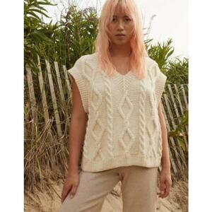 The Knotty Ones Laimė Oat Handmade Alpaca Wool Cotton Vest Cableknit Small NWT